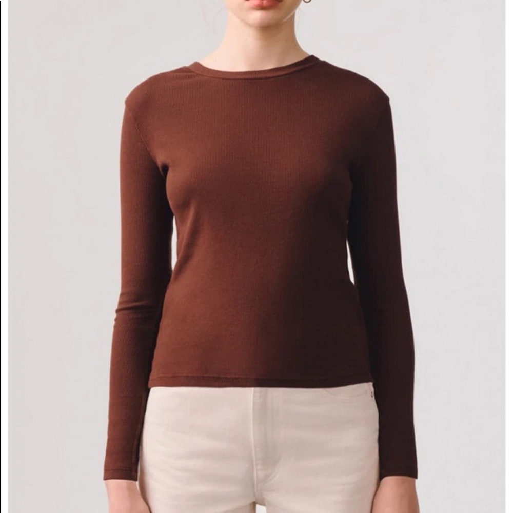 AGOLDE Long Sleeve Rib Tee in Plaster Syrup sz S